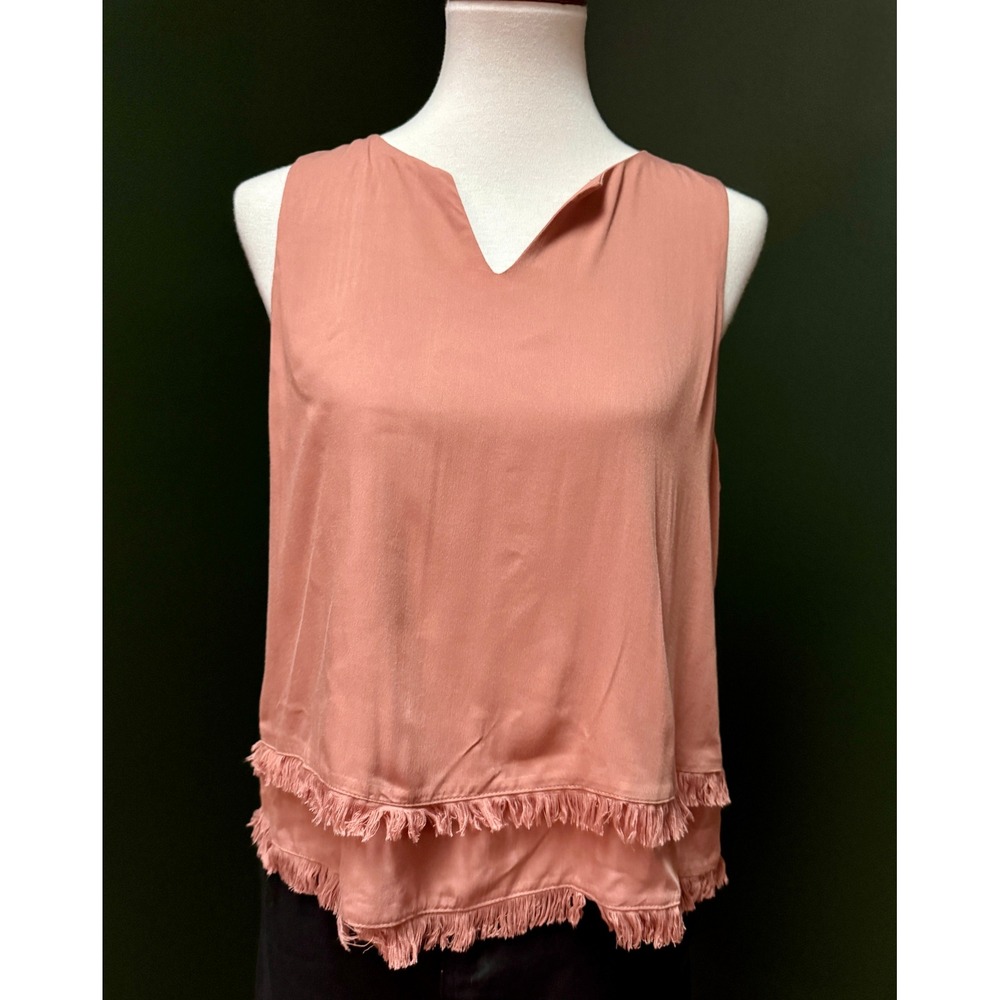Blues‎ & Greys Sleeveless V-Neck Fringe Hem Blouse Women's M